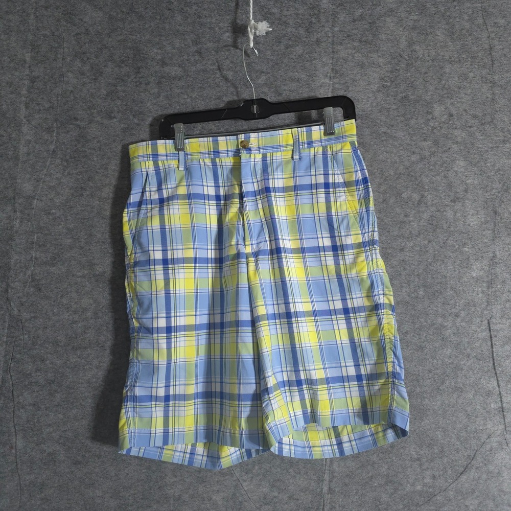 FJ Golf Shorts‎ Men's W30 Plaid Flat Front Golf Active Casual Blue Yellow